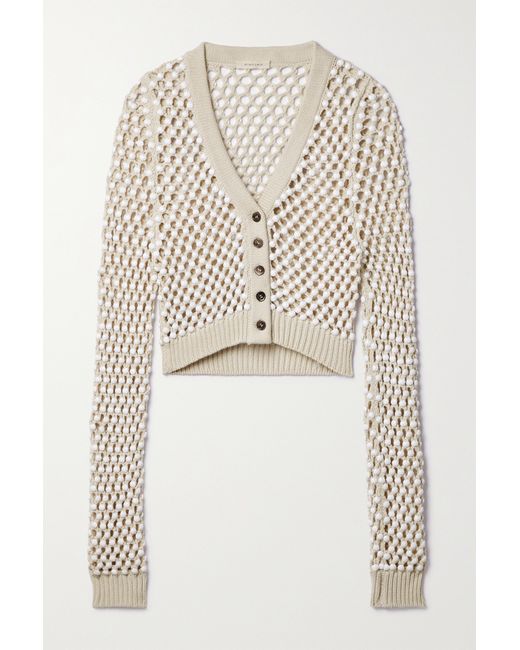 Diotima Norbrook Cropped Beaded Cotton-blend Cardigan Neutral
