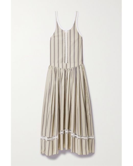 Diotima Pocomania Striped Crochet-trimmed Cotton-poplin Maxi Dress