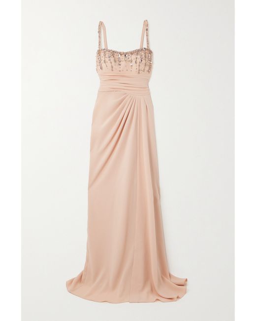Zuhair Murad Crystal-embellished Draped Cady Gown