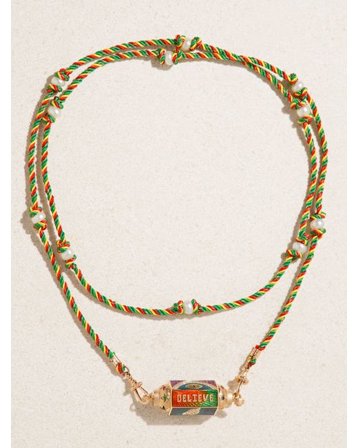Marie Lichtenberg Believe 18-karat Rose Enamel Pearl And Multi-stone Necklace