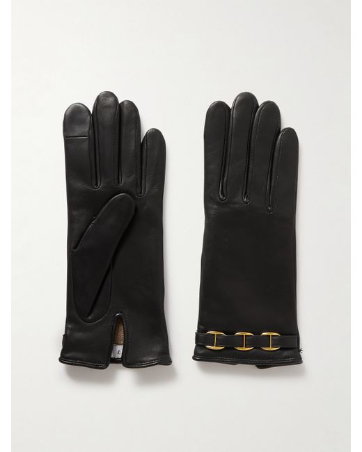Agnelle Embellished Cashmere-lined Leather Gloves