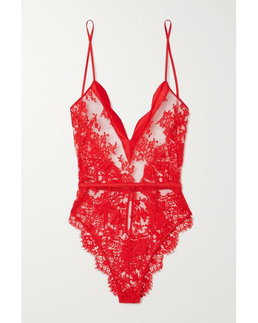 Coco De Mer Marella Lace And Satin-trimmed Embroidered Tulle Bodysuit small
