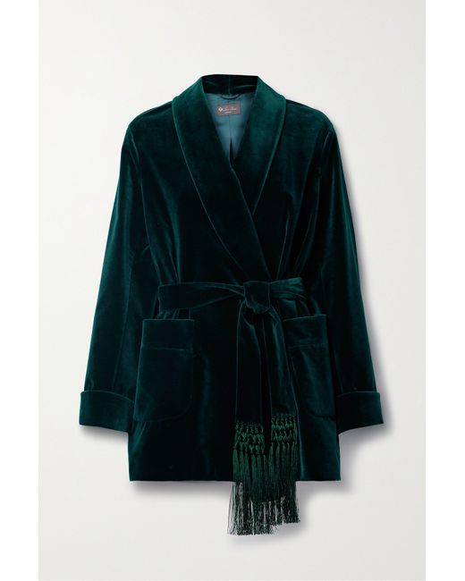 Loro Piana Raniya Belted Macramé-trimmed Cotton-blend Velvet Jacket Dark