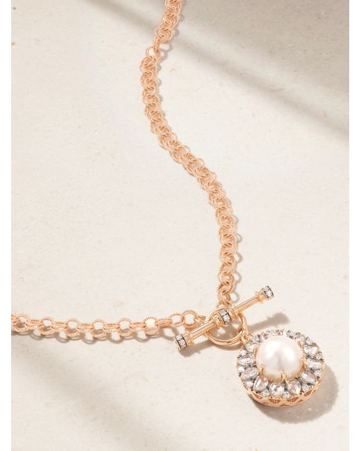 Selim Mouzannar Beirut Rosace 18-karat Rose Diamond And Pearl Necklace