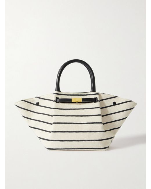 DeMellier Net Sustain New York Midi Leather-trimmed Striped Canvas Tote