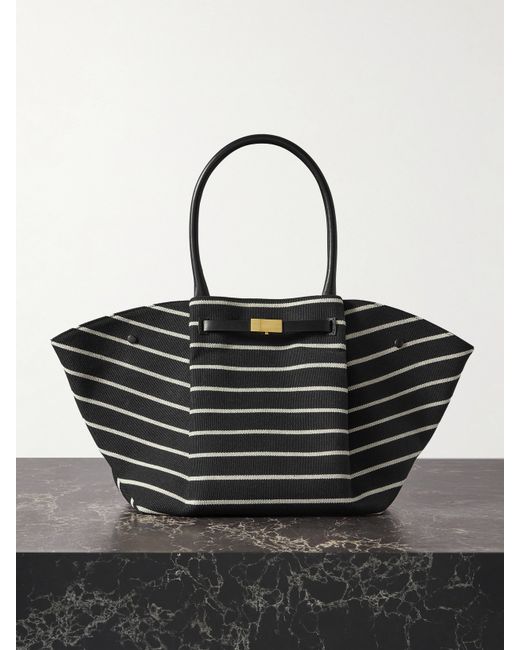 DeMellier Net Sustain New York Leather-trimmed Striped Canvas Tote