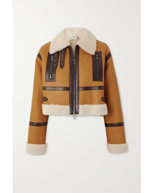 Tod's Cropped Leather-trimmed Shearling Jacket Tan