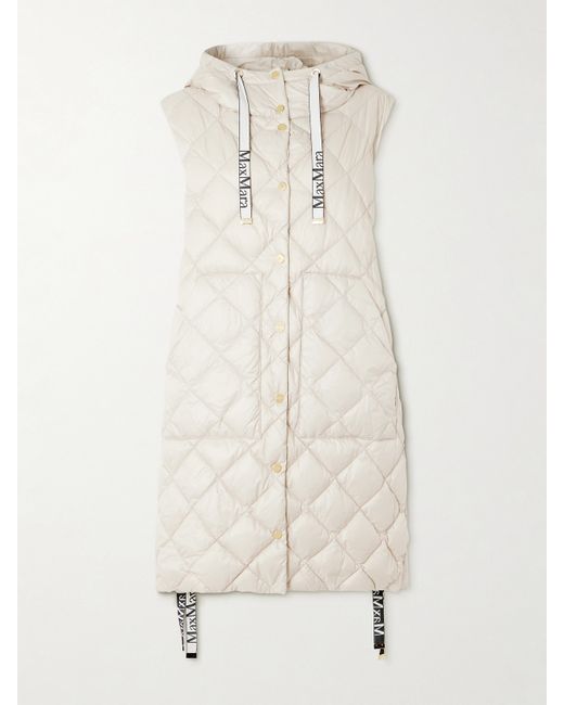Max Mara The Cube Hooded Grosgrain-trimmed Quilted Shell Down Vest Sand