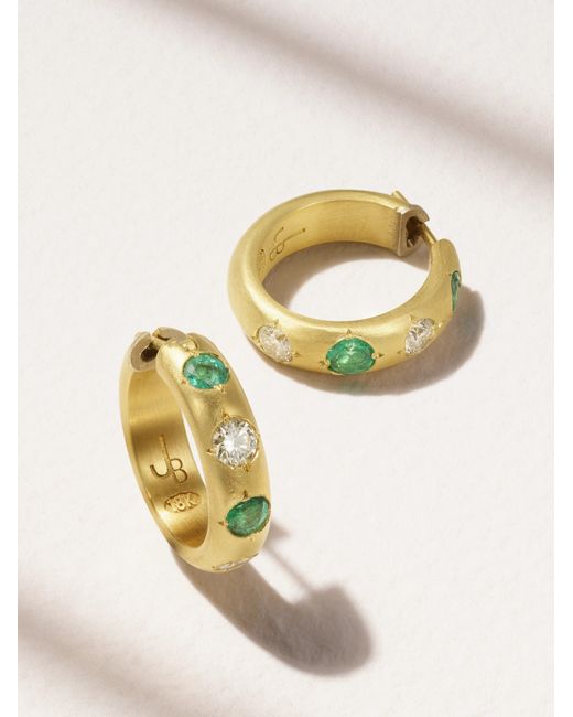 Jenna Blake 18-karat Gold Diamond And Emerald Hoop Earrings