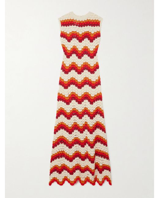 Escvdo Net Sustain Amazonas Striped Crocheted Cotton Maxi Dress