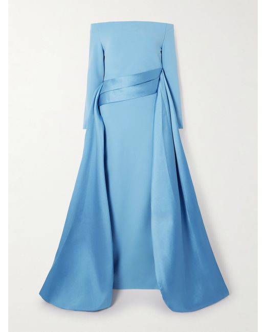 Solace London Irma Off-the Shoulder Crepe And Satin-twill Gown Light