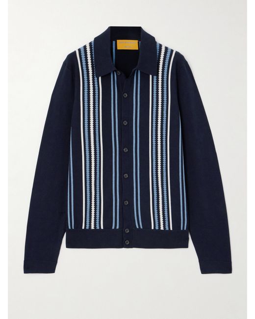 Guest in Residence Striped Cotton-jacquard Cardigan Navy