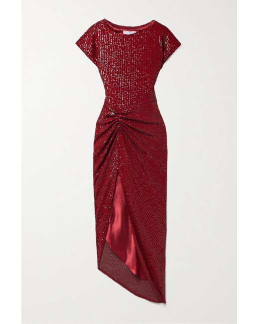 In The Mood For Love Bercot Asymmetric Ruched Sequined Tulle Midi Dress