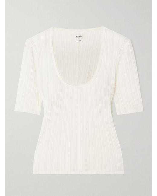 Re/Done Pointelle-knit Cotton-jersey Top