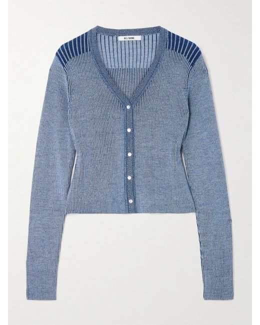 Re/Done Cropped Ribbed Wool Cardigan