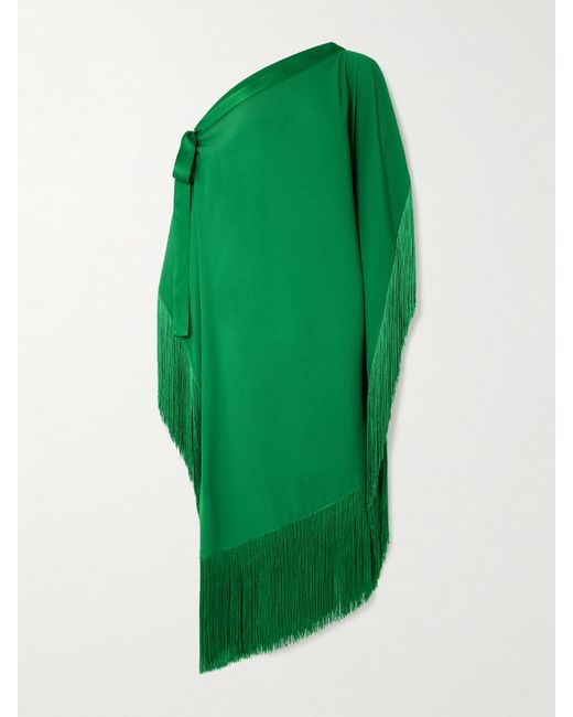 Taller Marmo Aarons One-shoulder Fringed Crepe Maxi Dress Emerald