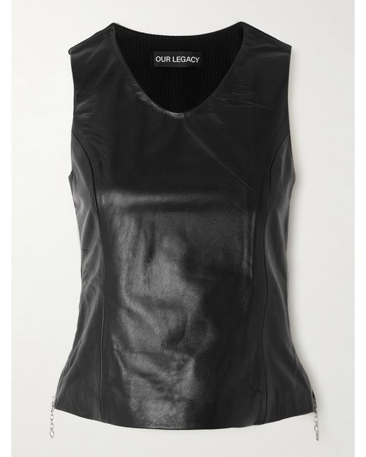 Our Legacy Ribbed Cotton Jersey-trimmed Leather Tank