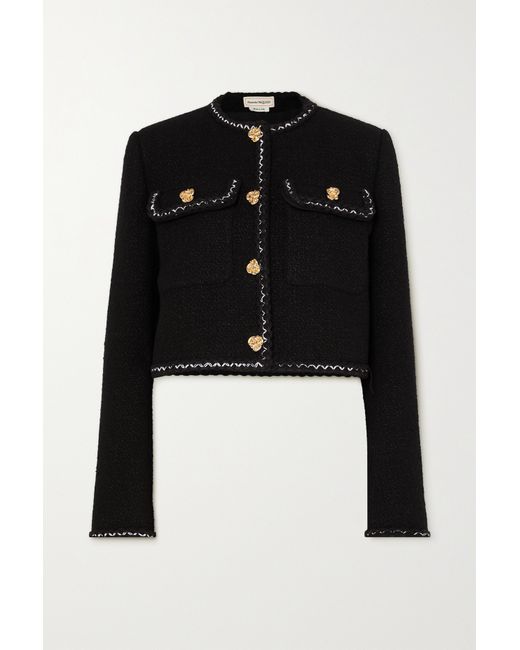 Alexander McQueen Cropped Embroidered Wool-blend Tweed Jacket