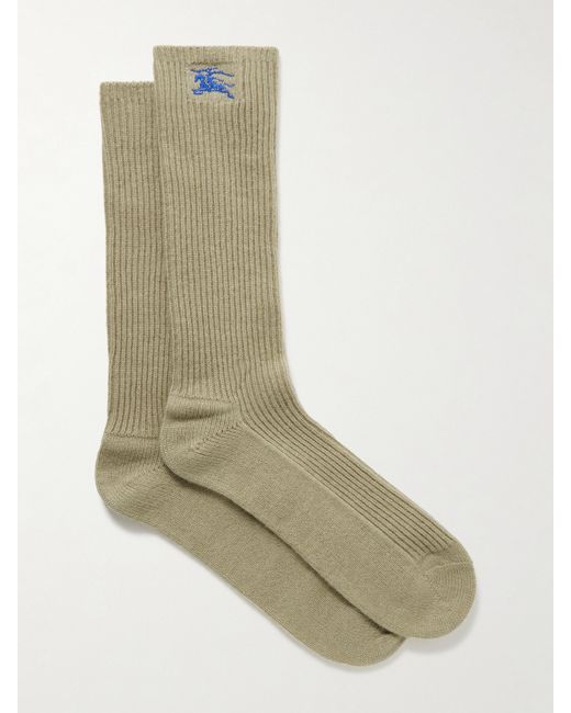 Burberry Embroidered Ribbed Cashmere-blend Socks
