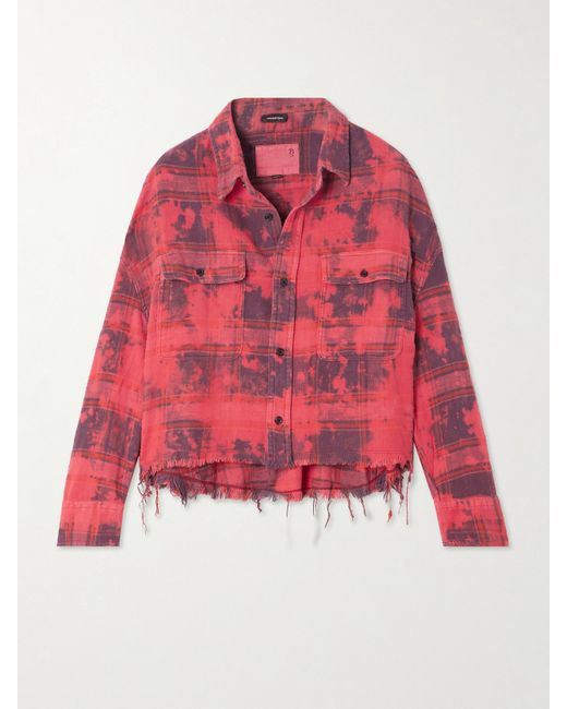 R13 Distressed Cropped Cotton-flannel Shirt