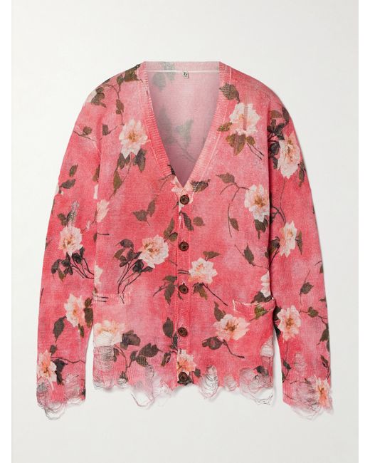 R13 Oversized Distressed Floral-print Linen Cardigan