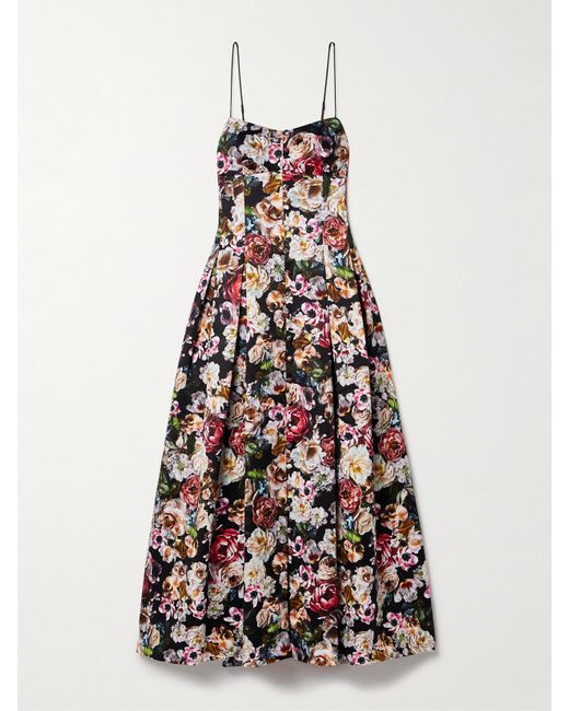Adam Lippes Pleated Floral-print Cotton-sateen Midi Dress