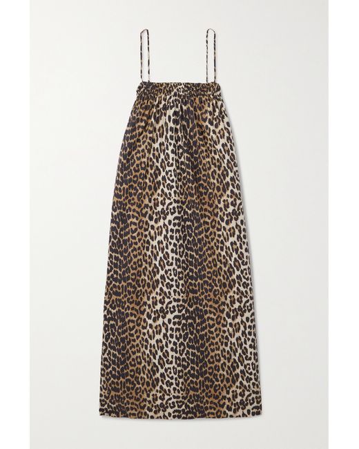 Ganni Net Sustain Leopard-print Organic Cotton-poplin Midi Dress Leopard print
