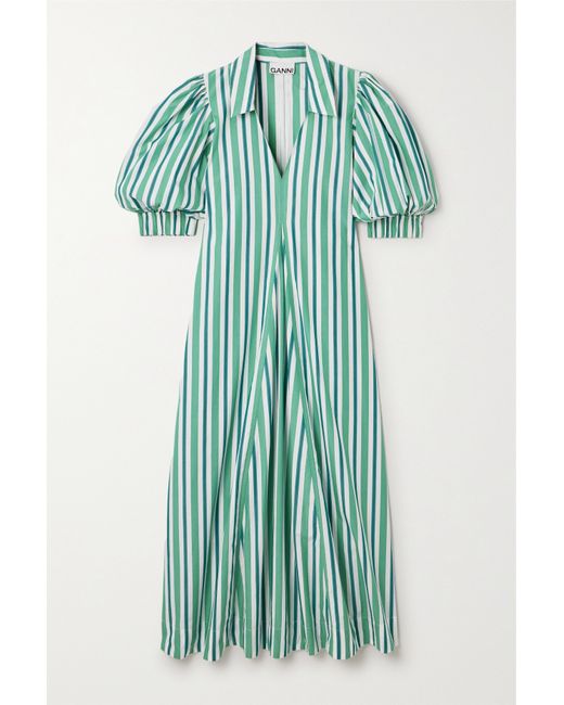 Ganni Net Sustain Striped Organic Cotton-poplin Maxi Dress