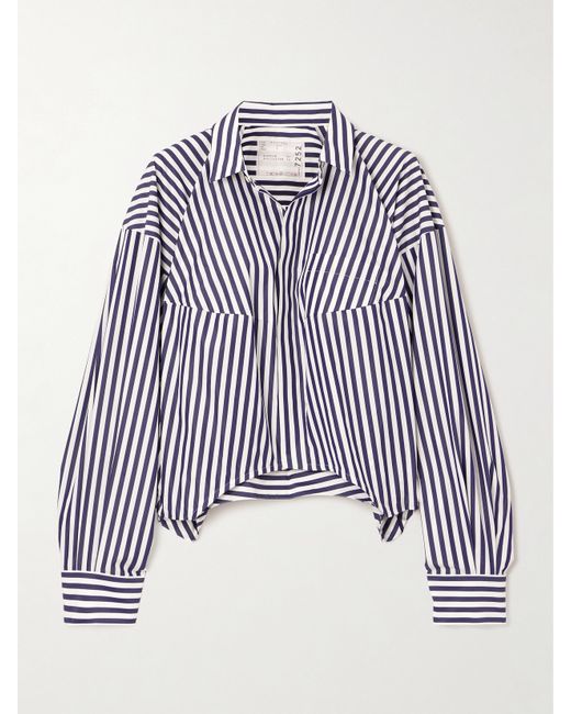 Sacai Striped Cropped Cotton-blend Poplin Shirt