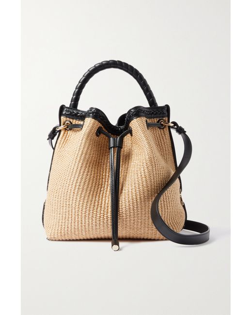 Chloé Marcie Leather-trimmed Raffia Bucket Bag
