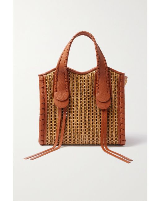 Chloé Mony Small Whipstitched Leather-trimmed Raffia Tote Tan