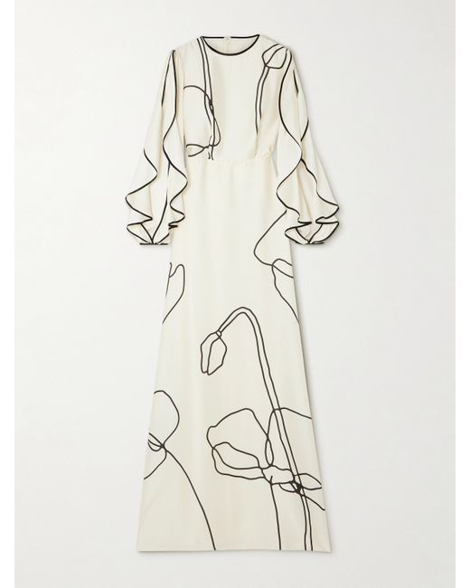 Costarellos Priela Ruffled Floral-print Satin Gown
