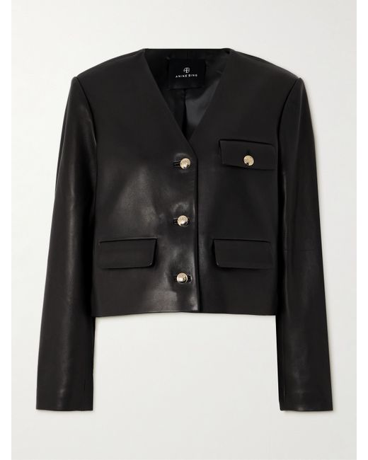 Anine Bing Cara Cropped Leather Jacket