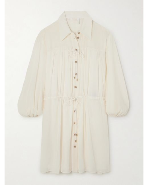 Chloé Tiered Embellished Cotton And Silk-blend Crepon Mini Shirt Dress