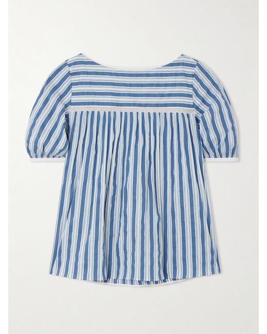Chloé Embroidered Striped Cotton And Silk-blend Poplin Top