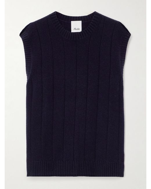 Allude Ribbed Wool And Cashmere-blend Vest Navy
