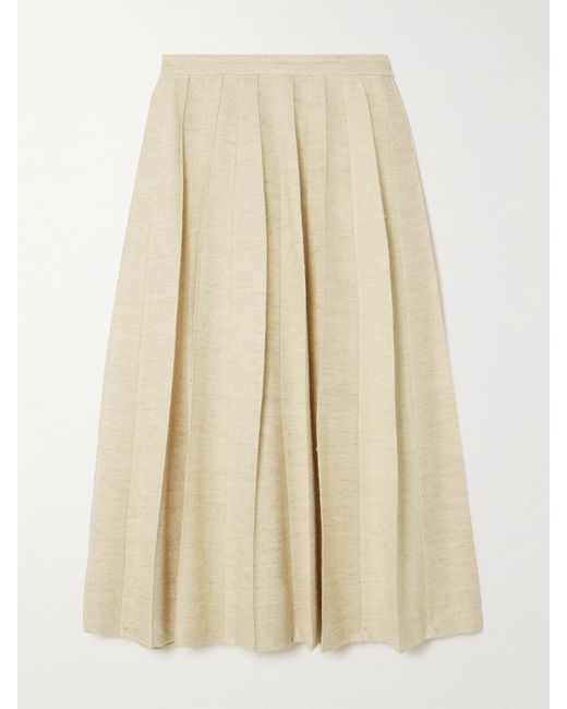Loro Piana Pleated Woven Midi Skirt
