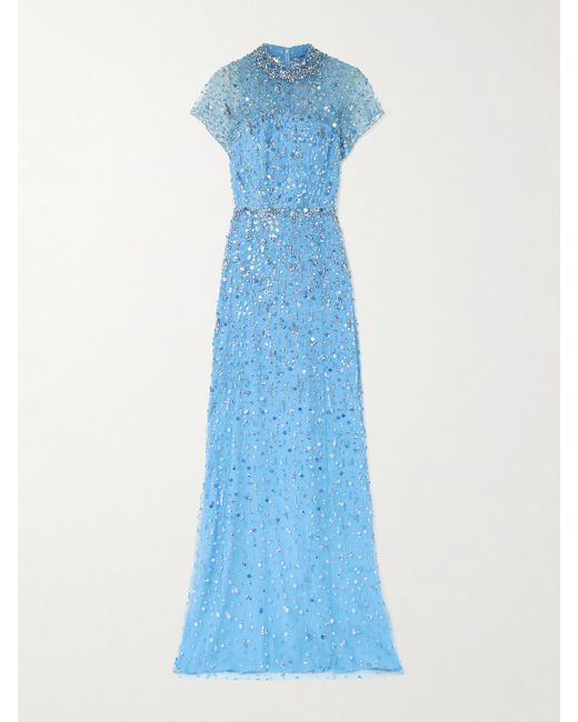 Jenny Packham Embellished Tulle Gown Azure