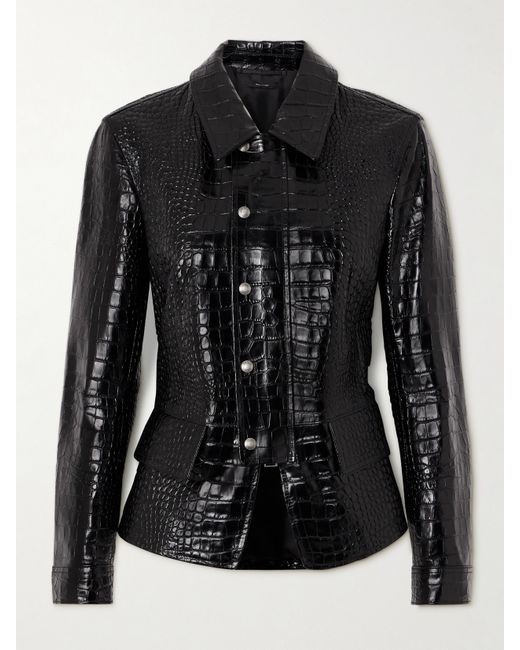Tom Ford Cropped Croc-effect Leather Jacket