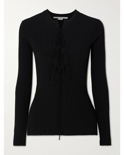 Stella McCartney Net Sustain Lace-up Ribbed-knit Top