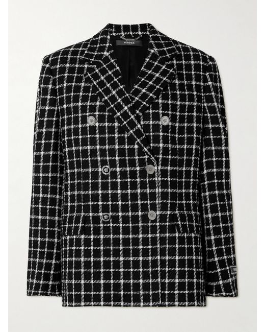 Versace Double-breasted Checked Wool-blend Tweed Blazer