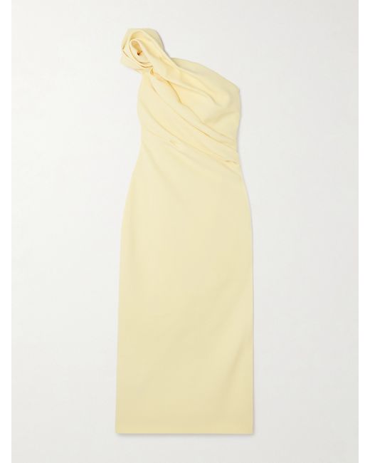 Safiyaa Granalle One-shoulder Gathered Stretch-crepe Midi Dress Pastel