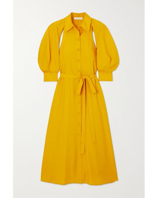 Chloé Belted Cutout Silk-satin Midi Dress