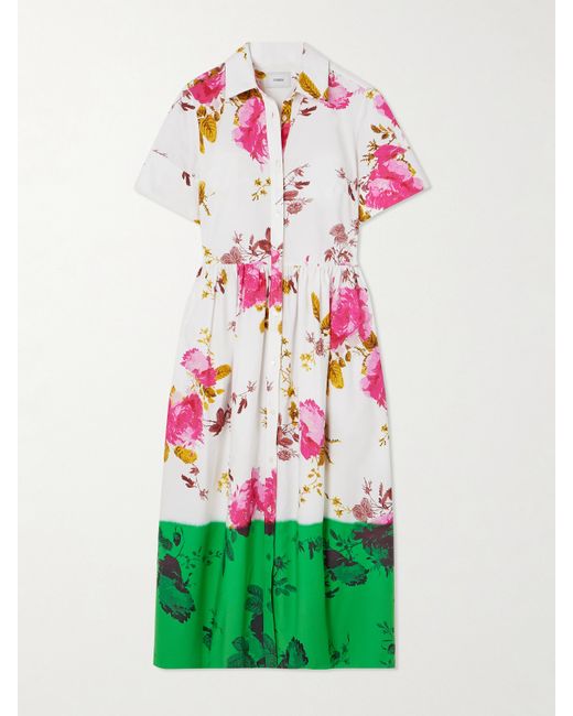 Erdem Gathered Floral-print Cotton-poplin Midi Shirt Dress