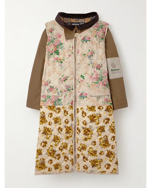 Erdem Barbour Convertible Floral-print Quilted Corduroy-trimmed Waxed-cotton Coat