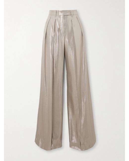 Brunello Cucinelli Pleated Metallic Twill Wide-leg Pants