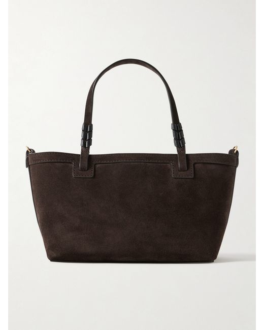 Métier Cala 21 Small Braided Leather-trimmed Suede Tote Dark
