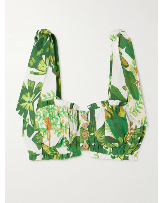 Farm Rio Tropical Forest Cropped Printed Linen Top