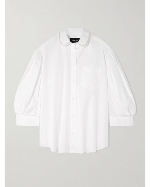 Simone Rocha Faux Pearl-embellished Pleated Cotton-poplin Shirt