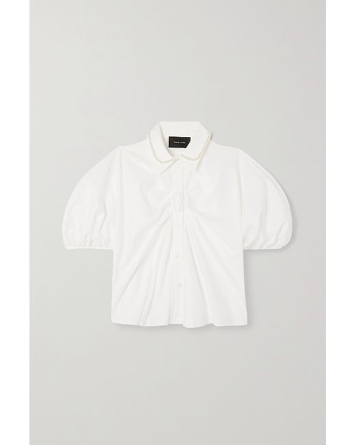Simone Rocha Faux Pearl-embellished Gathered Cotton-poplin Shirt